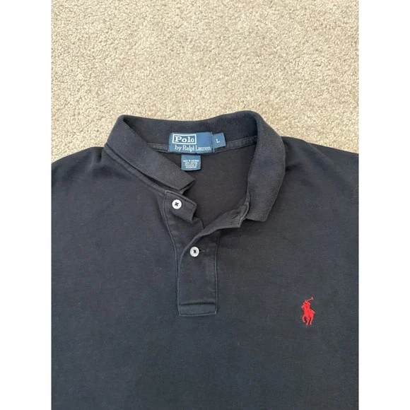 Polo Ralph Lauren Polo Shirt Mens Large Black Red Pony Short Sleeve Classic Fit - Picture 3 of 6